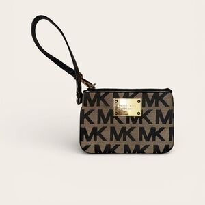 Michael Kors Black and Brown Logo Wristlet